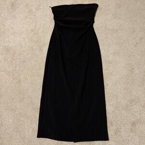 Zara Womens Strapless Draped Midi Sheath Dress Black Stretch Back Slit, Sz L